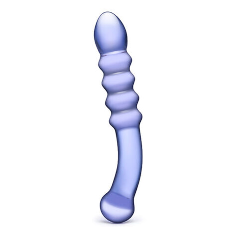 afbeelding Glas Purple Rain Ribbed Glazen Dildo