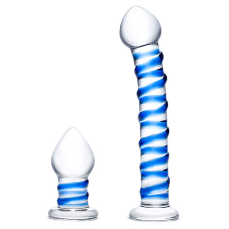 afbeelding Glas Double Penetration Swirly Glazen Dildo & Butt Plug