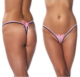 afbeelding g-string met kant - zwart / roze